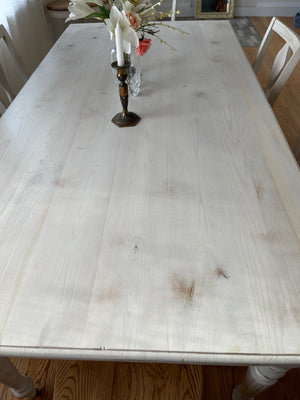 This French cottage harvest table is hand crafted by Canadian Amish/Mennonite craftsman. Made out of reclaimed, rustic, natural Canadian hardwood ash. This timeless vintage design combine new and old style is perfect for your dining room or kitchen table. Unique wire brushed, distressed and organic finish  is easy to maintain and is our statement that we are supporting natural wood beauty.
