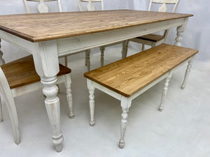 Dining Table,French cottage harvest Table, White table, Kitchen Table,Distress Vintage wood, Chic Boho furniture