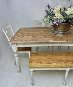 Dining Table,French cottage harvest Table, White table, Kitchen Table,Distress Vintage wood, Chic Boho furniture