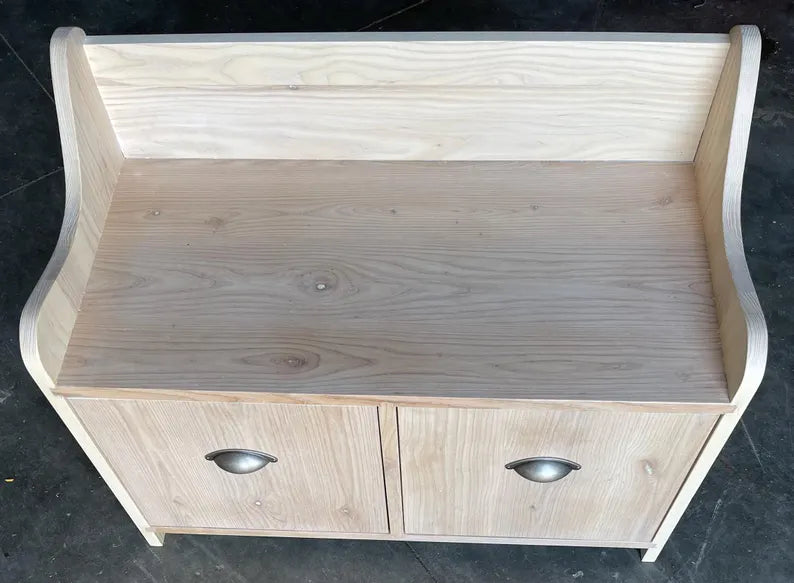 Rustic Entryway Bench with Storage Drawers – Reclaimed Canadian Ash | Farmhouse Vintage Hallway Seating