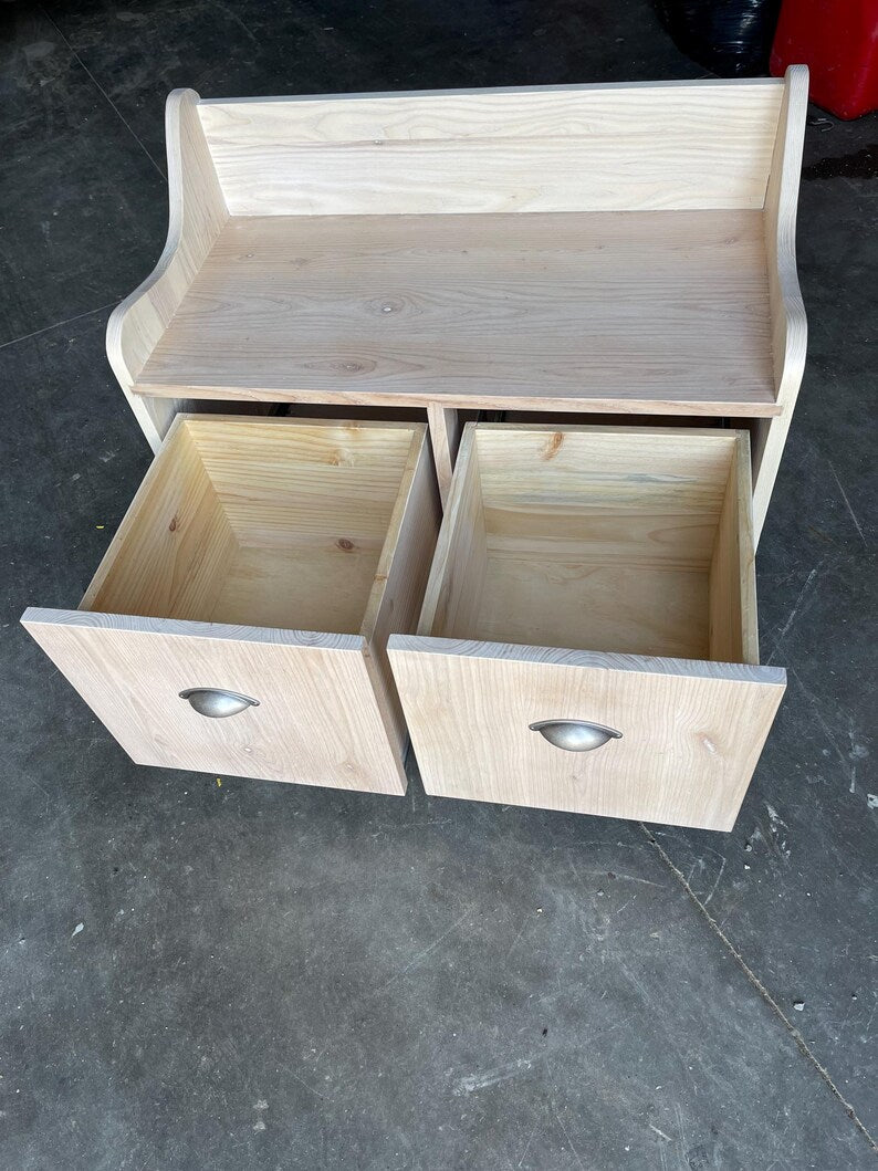 Rustic Entryway Bench with Storage Drawers – Reclaimed Canadian Ash | Farmhouse Vintage Hallway Seating