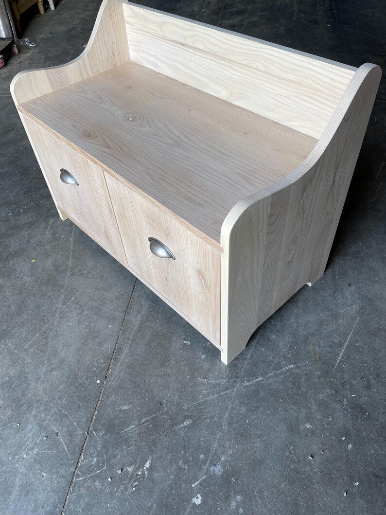 Rustic Entryway Bench with Storage Drawers – Reclaimed Canadian Ash | Farmhouse Vintage Hallway Seating