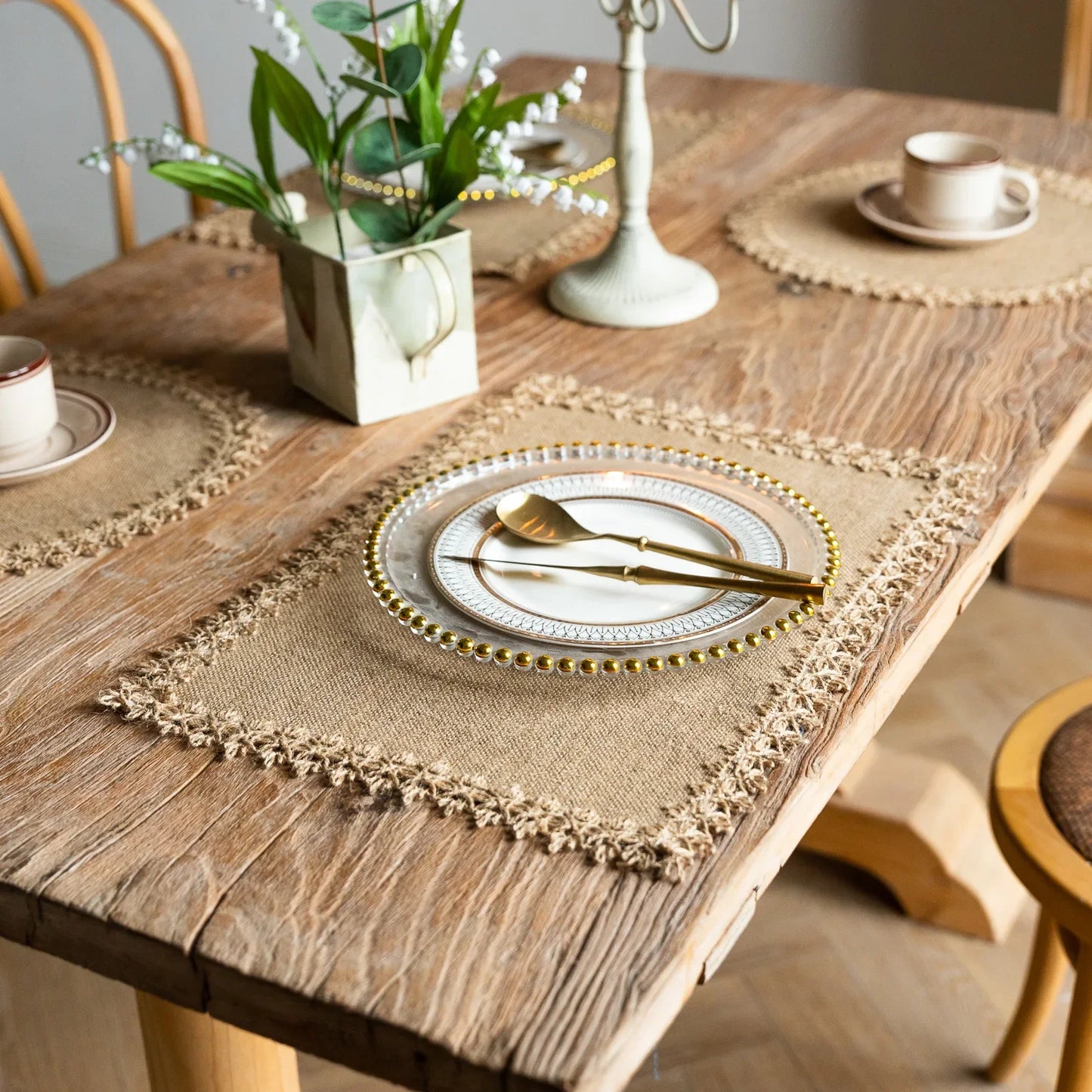 2 PCS Braided Jute Placemats - Heat Resistant Farmhouse Table Mats